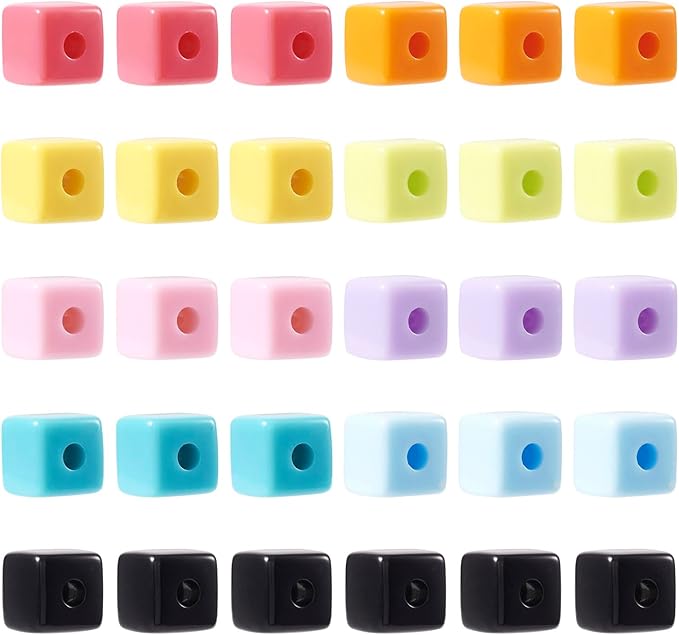 FASHEWELRY 90Pcs Pastel Acrylic Cube Beads for Bracelet Making Candy Color Square Spacer Beads Assorted Rainbow Cube Pony Bead Bulk for Jewelry Making
