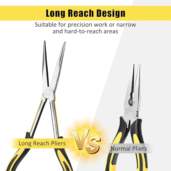 zuzuan premium long needle nose pliers-11’’, paper clamp precision, high carbon steel, soft grip with wire cutter, long nose cutting pliers for home, fishing, jewelry, crafts,2pcs