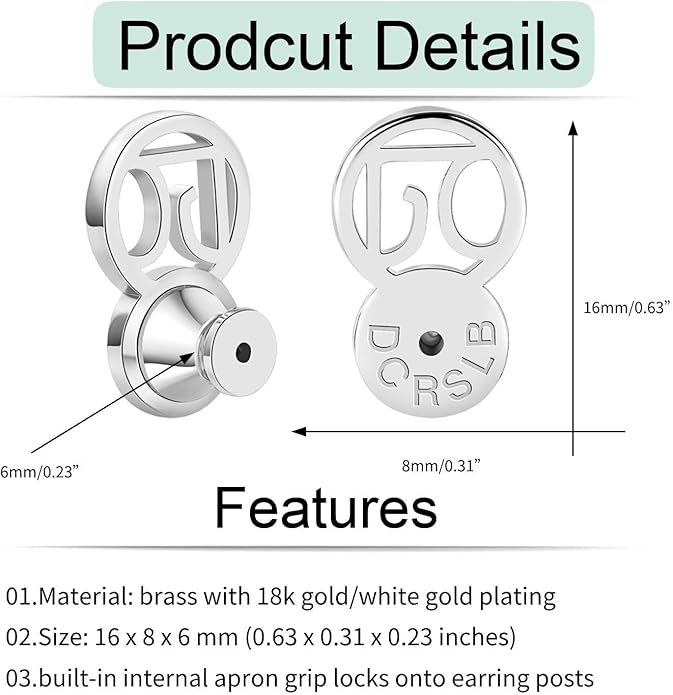 earring backs for heavy earrings, dcrslb sturdy dc shape ear backs for droopy ears,locking lifter backs for studs support backstops for strected earlobe secure flat backers