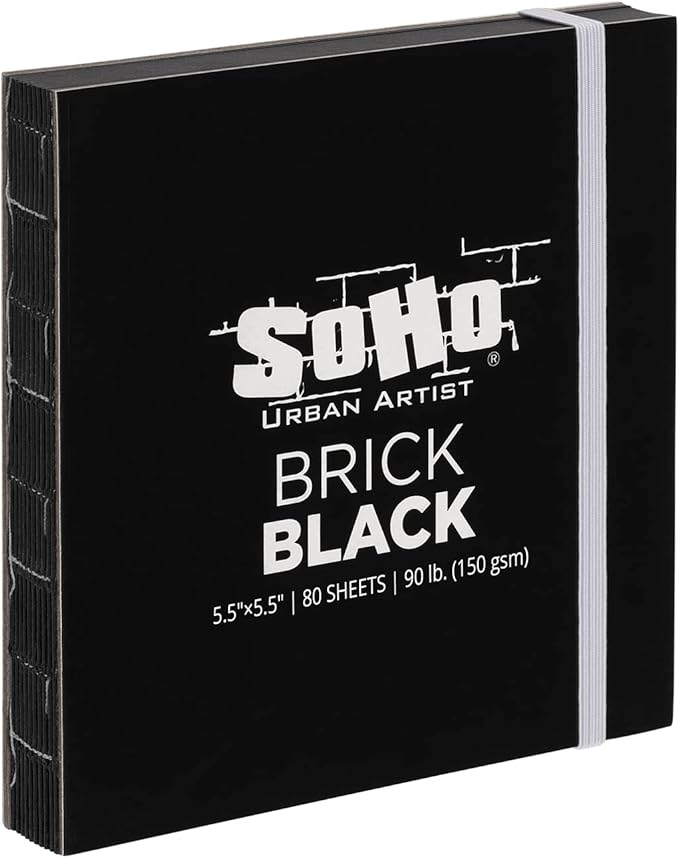 SoHo Urban Artist Brick Sketchbook Journals for Sketching, Drawing, Colored Pencils, Graphite, and More - Black 5.5"x5.5" (150 GSM, 80 Sheets) - 2 Pack