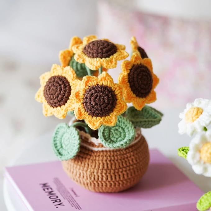 Sunflower Crochet Kit – Make a Large Blooming Plant Pot | Vibrant Home & Desk Decor | Beginner-Friendly DIY Gift with Video Tutorial | Happy Sunshine Craft