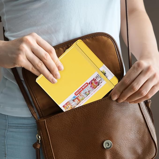 Square 5x5 inches 80gsm 96sheets/192 Pages Notebooks Blank Sketchbooks Travel Journal Pocket Hardcover Paint Writing Diary Memo Planner PU Leather Cover. Yellow