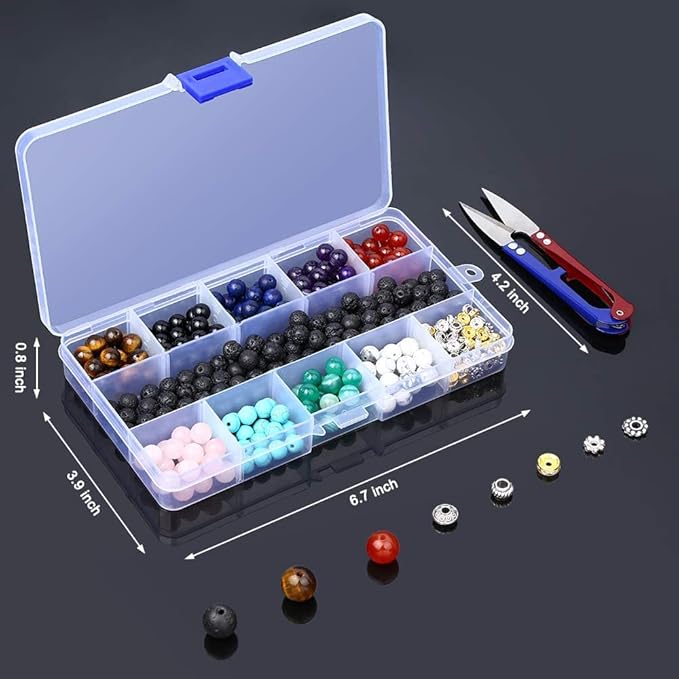 400Pcs Lava Beads Natural Stone Healing Bead Kit, 8mm Black Chakra Beads Spacers Round Crystal Bead for Bracelets Necklace Jewelry DIY Making Kit Supplies