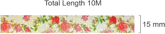 allydrew Gold and Silver Foil Washi Masking Tape, 15mm x 5M, Elegant Roses