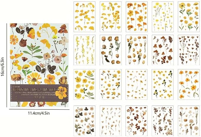 DAPUTOU 400PCS Plants Floral Scrapbook Stickers Kit Vintage Flowers Fall Maple Leaves Transparent Waterproof Stickers Book for Scrapbooking Supplies Aesthetic Junk Journal Journaling Craft 20-Page