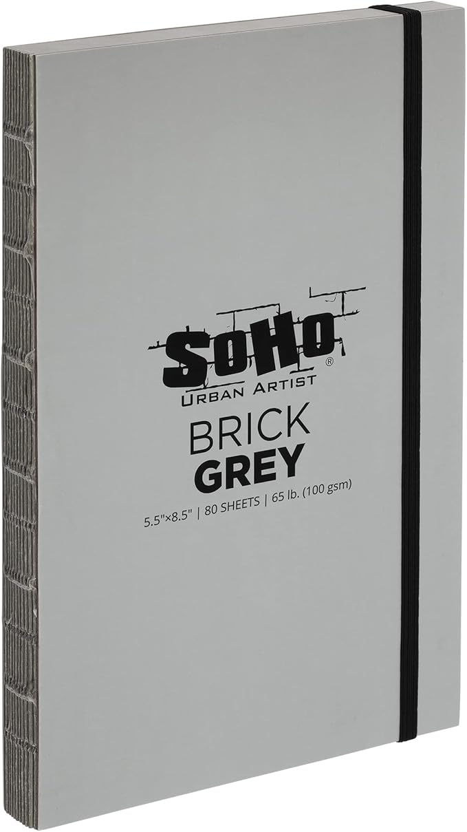 SoHo Urban Artist Brick Sketchbook Journals for Sketching, Drawing, Colored Pencils, Graphite, and More - Grey 5.5"x8.5" (100 GSM, 80 Sheets) - 2 Pack