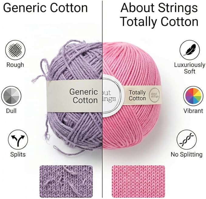 About Strings Totally Cotton Yarn - GOTS Certified Organic DK Weight - Luxuriously Soft, No Splitting - Perfect for Baby, Amigurumi, Knitting & Crochet - (200g/468 Yards) 100g/Ball (Snow)