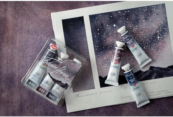 White Nights Extra Fine Artists Grade Professional Watercolor Set 3 * 10ml Tubes Granulating Colors by Nevskaya Palitra (Space)