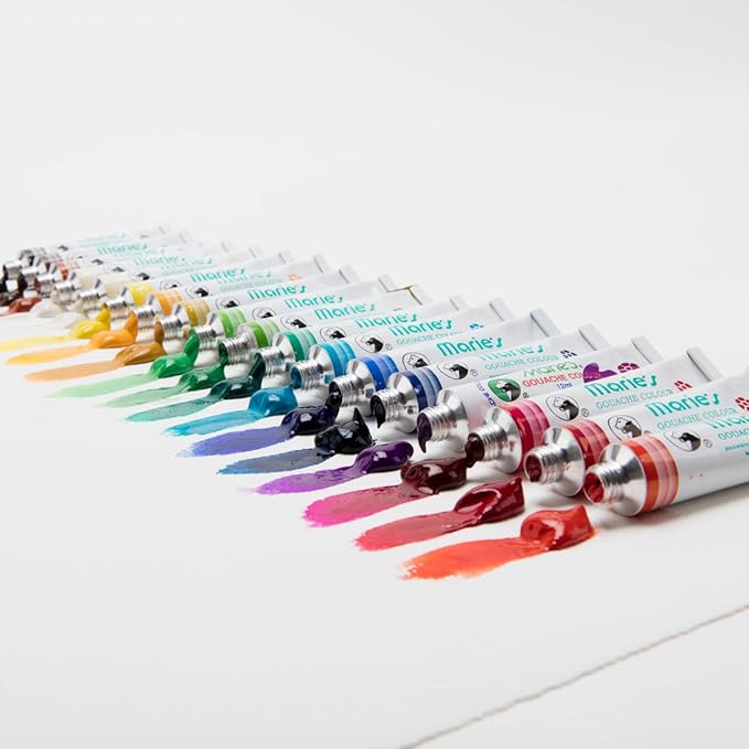 Marie's Artist Gouache Paint Sets - Highly Pigmented Gouache for Painting, Artists, Illustrators & Designers - Set of 36 Assorted Color Tubes (12mL/0.4oz)