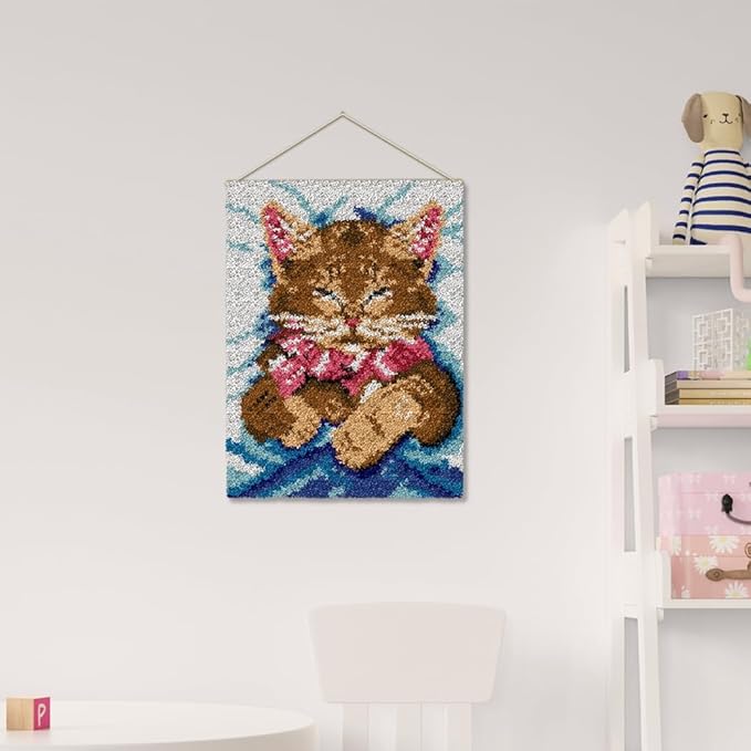 DL-YTG Latch Hook Kits Rug Cat Crochet Yarn Cushion Colour Pre-Printed Canvas Cover Rug Needlework DIY Hook and Latch Kit Home Decoration 20 X15inch