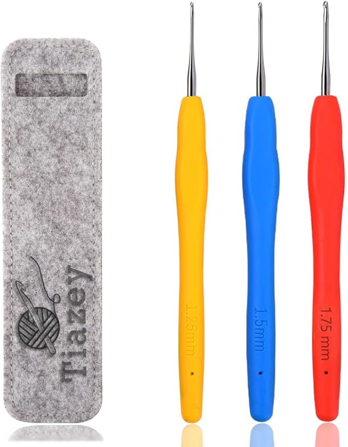 Small Size 1.25 mm 1.5 mm, 1.75 mm Lace Thread Crochet Hooks, Small Ergonomic Steel Crochet Hook Needles for Precise Hair Highlighting Cap