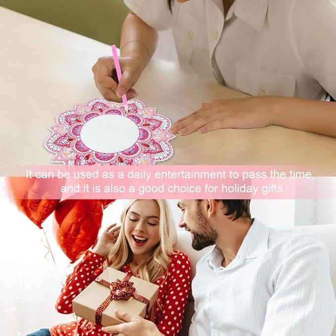 DIY Diamond Painting Mirror for Adults DIY Special Shaped Crystal Diamond Painting Kit Mirror Makeup Mirror Christmas Halloween Birthday Gifts Art Crafts Home Decor (Pink)