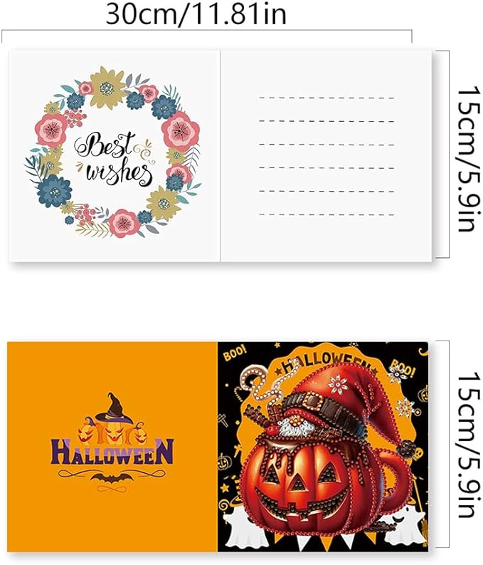 5D DIY Diamond Painting Greeting Card Kit, Diamond Art Halloween Pumpkin Gnome Holiday Greeting Card, Art Crafts Kit Creative Gift with Envelope (6pcs-Yellow)