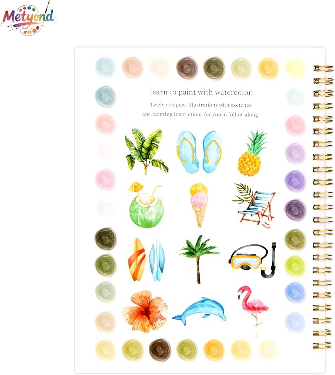 Metyond Watercolor Workbook - Watercolor Coloring Book with 1 Workbook 12 Colors Paint Set with Brush, Beginner Friendly Watercolor Workbooks Set Gift for Adults Teens (Tropical)