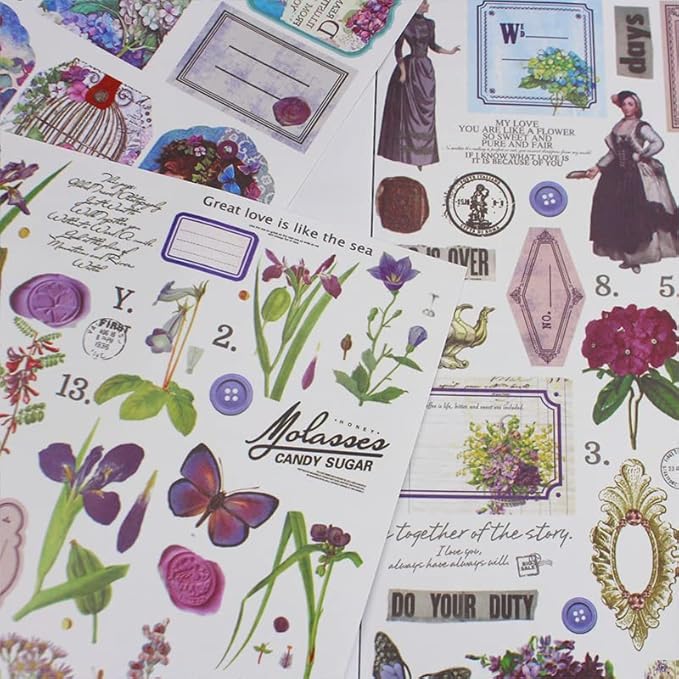Vintage Washi Sticker Book Ephemera for Junk Journals,800+ Journaling Stickers for Scrapbooking Supplies, Collage, DIY Crafts Arts Decorative 24 Sheets