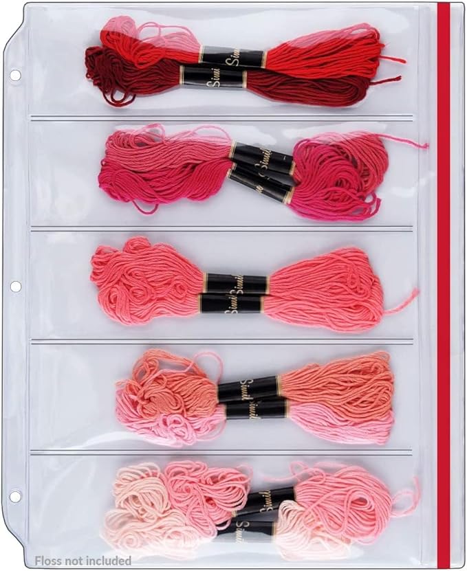 StoreSMART – Zipper Binder Page for Embroidery & Cross-Stitch Floss Thread Skeins, Holds 5 Skeins - 5-Pack - (DP600-5-FLOSS-5)