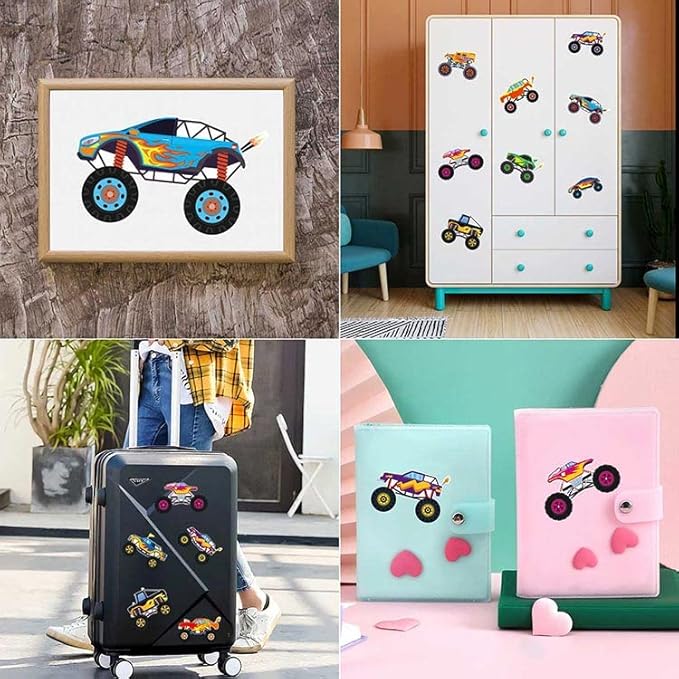 20 pcs monster truck make your own stickers with 10 designs truck party favors for monster truck-themed birthday party decorations favor supplies education toy art craft activities birthday gift