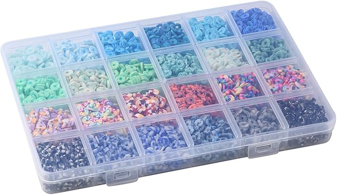 24 Colors 3960 Pcs Polymer Clay Beads Kit for Bracelets Making, Flat Round Spacer Heishi Beads for Craft and Jewelry Making