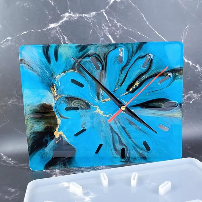 Clock Molds for Resin Casting Square Clock Wall Decor Clock Silicone Mold with Clock Movement for Wall Clack Art Home Decoration Hanging Ornaments DIY Epoxy Resin Mold Kit