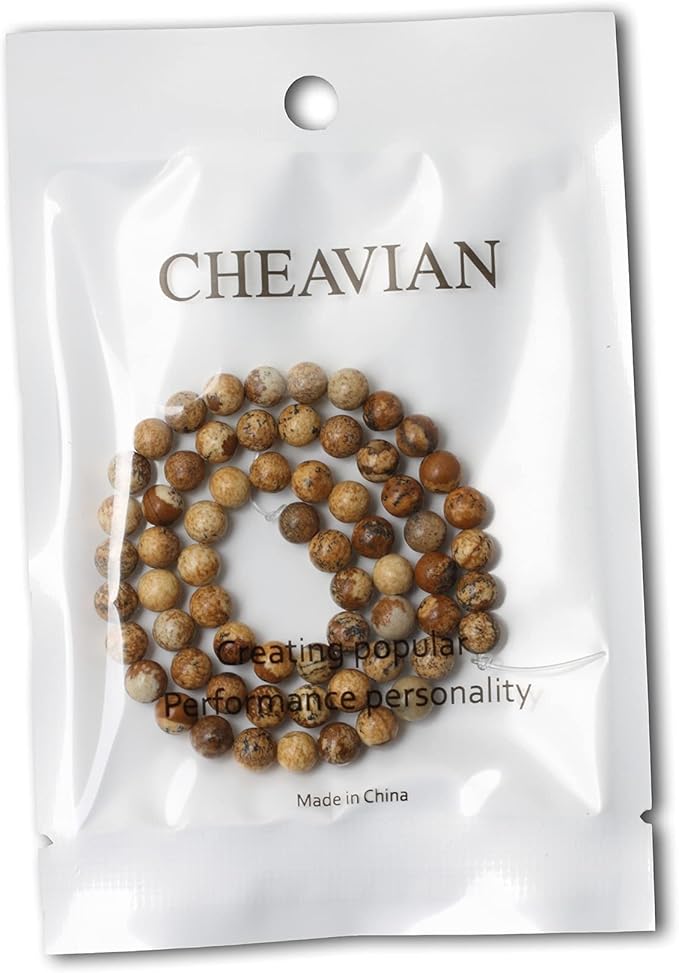cheavian 60pcs 6mm natural picture jasper stone round loose beads for jewelry making diy findings 1 strand 15"