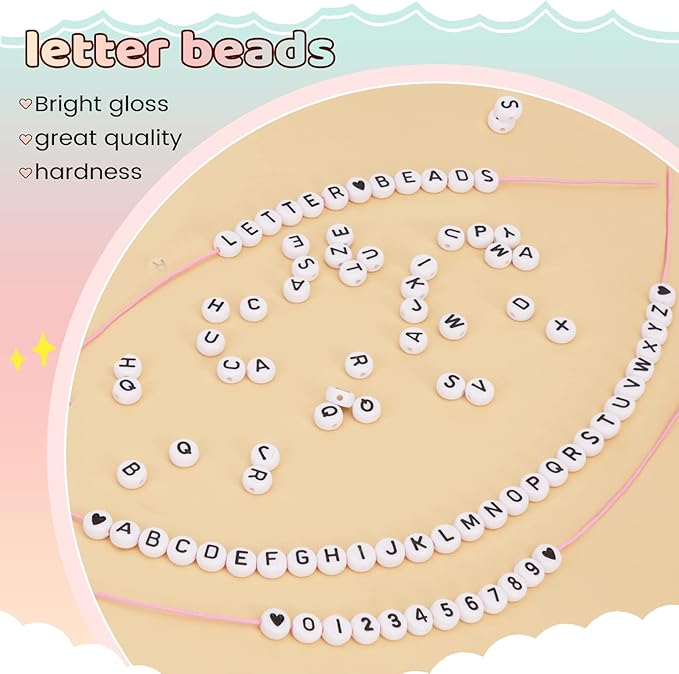1400 Pcs Letter Beads Kit, 28 Styles White Acrylic Alphabet Beads Letter Beads for Jewelry Making wiht Number Beads Heart Beads Friendship Bracelet Kit