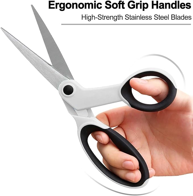 Premium Sewing Scissors Bundle, 8" Heavy Duty Fabric, 5" Embroidery, 4" Small Detail Scissors, 5" Thread Snips, Tailoring, Dressmaking, Quilting, Arts&Craft Supplies, White
