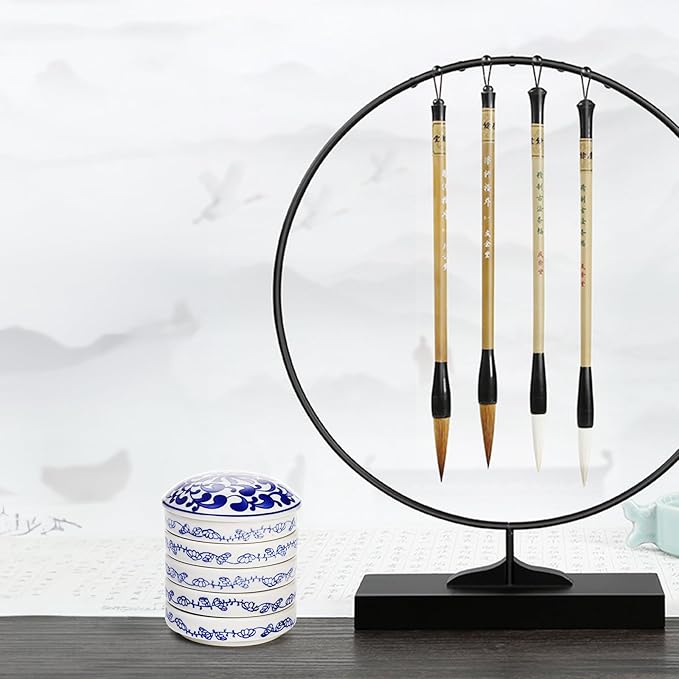 Yesland Ceramic Paint Palette, 5 Layers Stackable Mixing Trays Set, Round Porcelain Watercolor Palettes Sauce Dishes with Lid for Artist Gouache Pigment Chinese Watercolor Ink Mixing