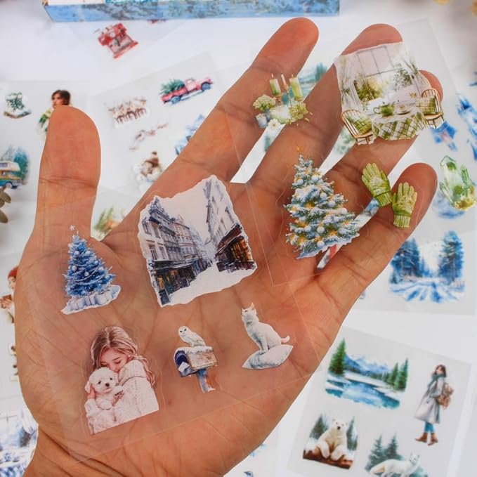 430Pcs Scrapbook Winter Landscape Stickers Set for Scrapbooking Supplies, Aesthetic Collage PET Stickers for Journaling, Junk Journal, Bujo, DIY Craft Art, Scrap Booking Supples Kit