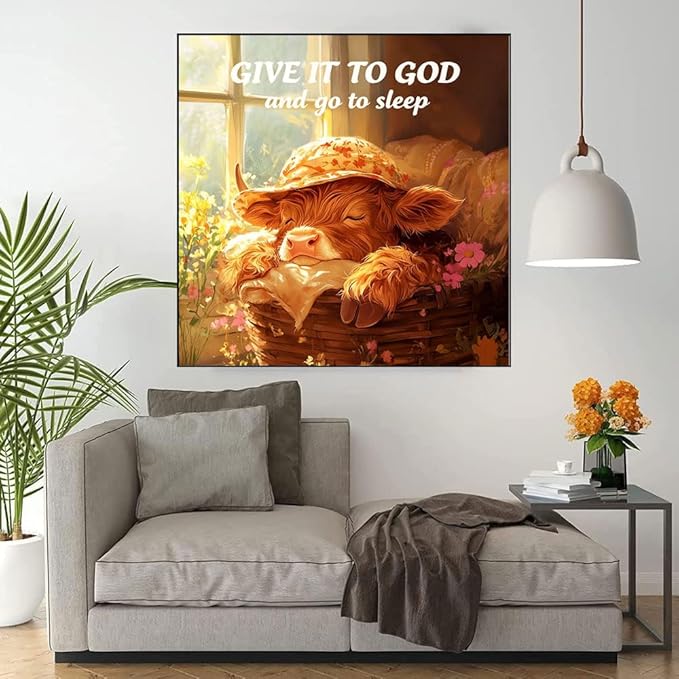WUSARPLY Inspirational Cow Diamond Painting Kits for Adults, Sleep Cow Diamond Art Kits Full Drill Diamond Dots Paint with Diamonds Gem Arts and Crafts for Beginner Home Wall Decor