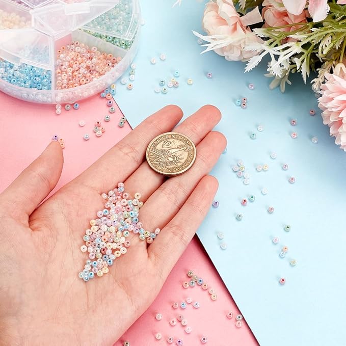 PH PandaHall 1800pcs 6 Colors Cloudy Fantasy Seed Beads 3mm Creamy Glass Beads Round Waist Beads Little Pastel Beads Small Craft Spacer Beads for Bracelet Necklace Earring Summer Seaside
