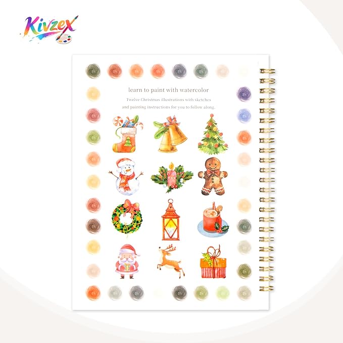 Watercolor Workbook for Adults, Beginner Friendly Watercolor Painting Kit Christmas Water Coloring Book, Nature-Themed Practice Art Gift Water Color Paint Book with Palette and Brush