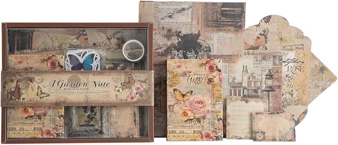 icceemee Scrapbooking Supplies Kit, Brown Garden Scrapbooking Kit for Bullet Junk Journaling, Stationery, A6 Grid Notebook, Flower DIY Journaling Supplies, Birthday Craft Gift for Teen Girls