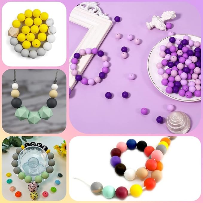 60Pcs 15mm Round Rubber Silicone Bead Bulk Loose Beads Gorgeous Making Kit for Keychain Tassels Necklace Bracelet Jewelry DIY Crafts Making