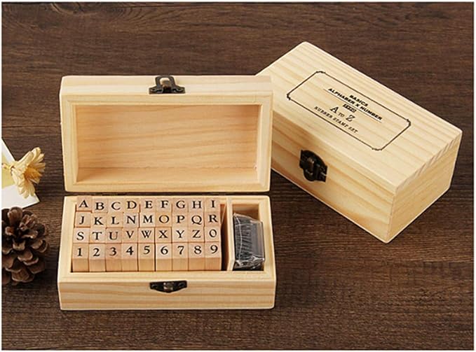 Alphabet Stamps Set,Vintage Wooden Rubber A-Z Letters and Numbers Diary Stamp Kit for Children DIY Scrapbooking Planner Card Making(36pcs)