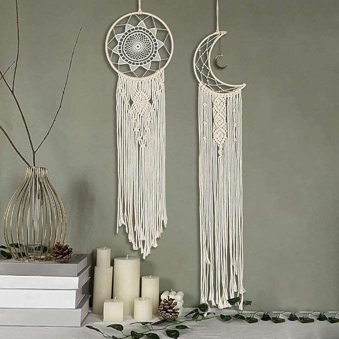 RQWZBCHX Macrame Dream Catcher Kits for Adults Beginners, 2PCS Macrame Wall Hanging Supplies