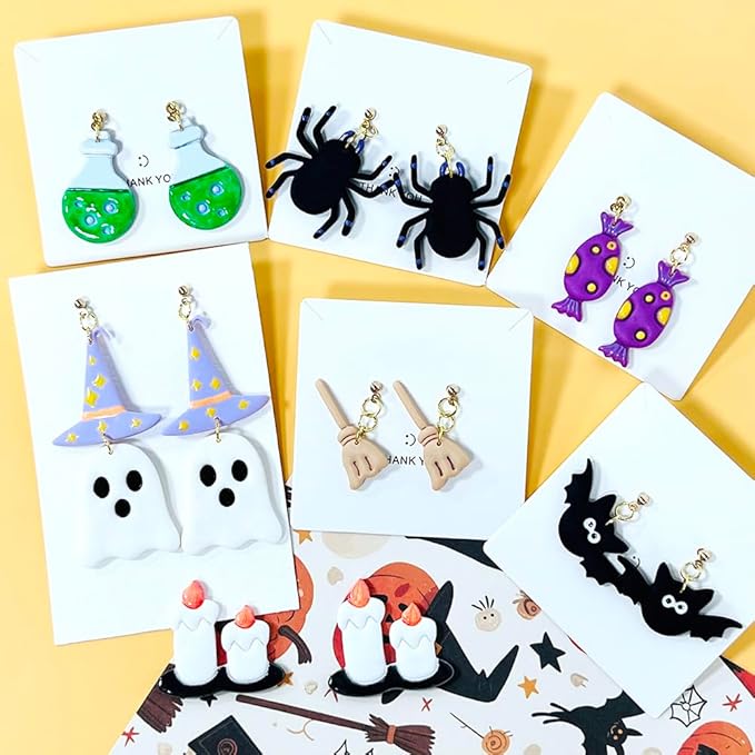 Xaekicr Halloween Polymer Clay Cutters Set – 8Pcs Halloween Clay Earring Cutters with Ghost, Witch Hat, Bat, Spider – Polymer Clay Molds & Clay Tools for DIY Jewelry