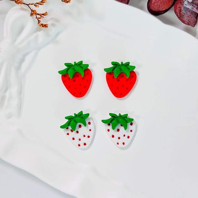 Xaekicr 2 Pcs Strawberry Polymer Clay Cutters Set – Cute Heart Clay Cutters & Texture Molds for Earrings Making, Clay Tools for DIY Polymer Clay Jewelry