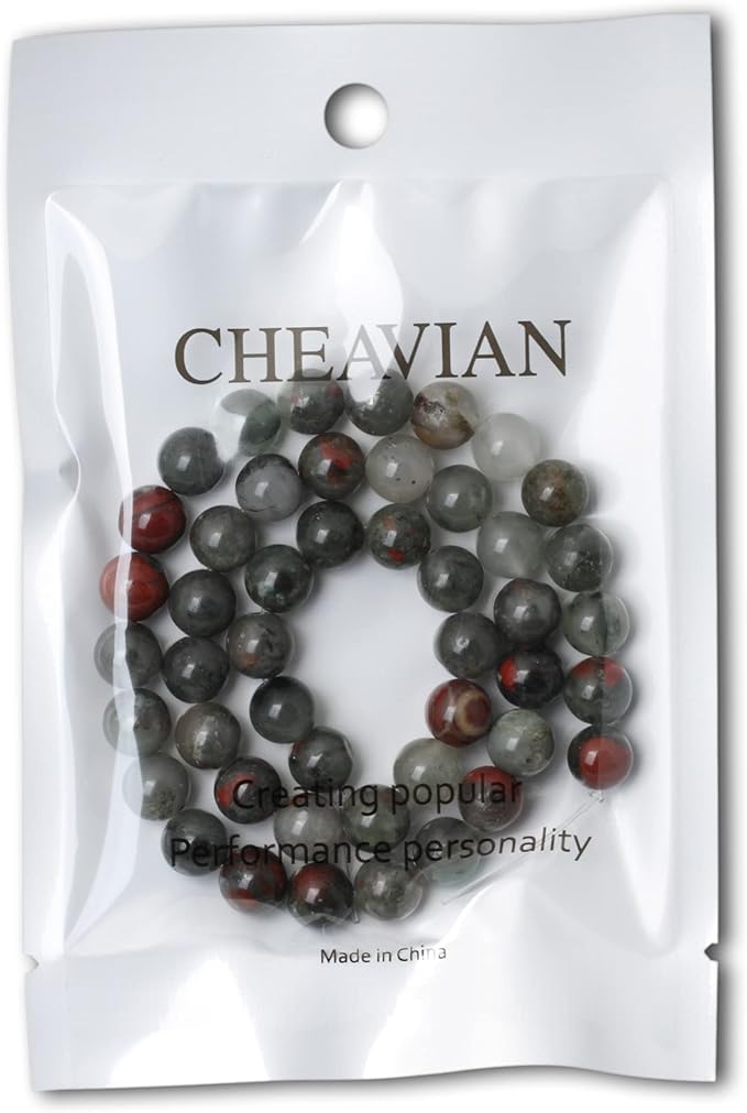 cheavian 45pcs 8mm natural african bloodstone gemstone smooth surface round loose beads for jewelry making 1 string 15 inches