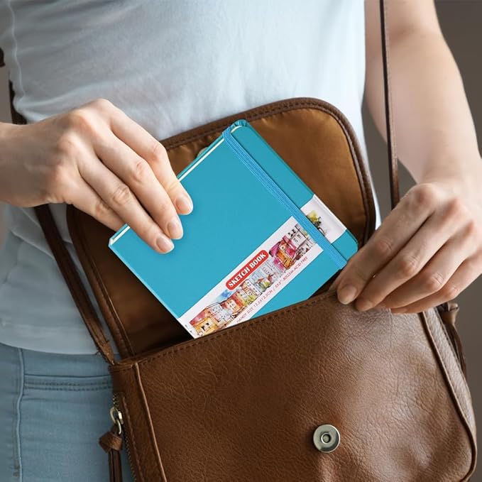 Square 5x5 inches 80gsm 96sheets/192 Pages Notebooks Blank Sketchbooks Travel Journal Pocket Hardcover Paint Writing Diary Memo Planner PU Leather Cover. Lake Blue
