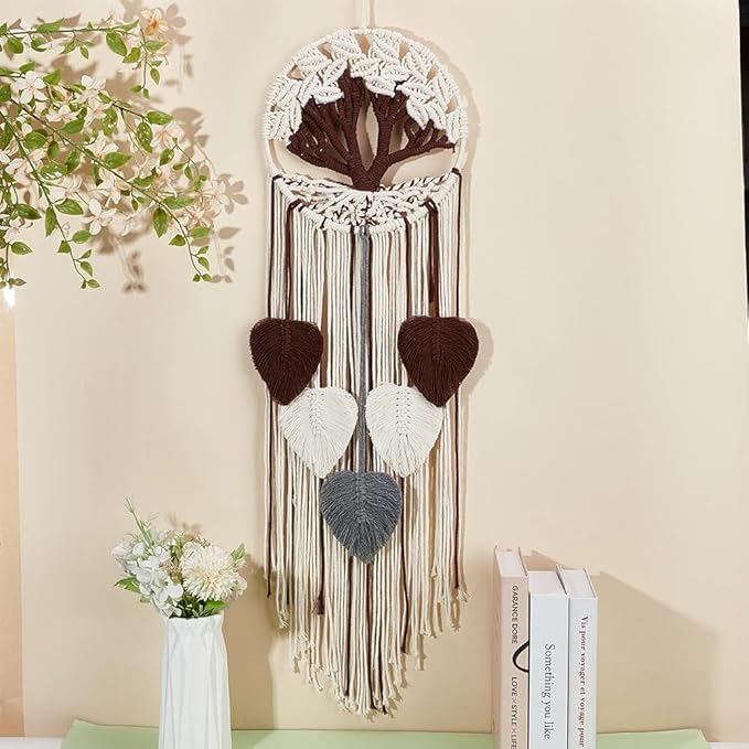 FREEBLOSS Tree of Life DIY Macrame Kit Leaves Macrame Tapestry Macrame Wall Hanging with Video Tutorials Macrame Wall Hanging Supplies Macrame Wall Decor for Living Room for Beginners Adults