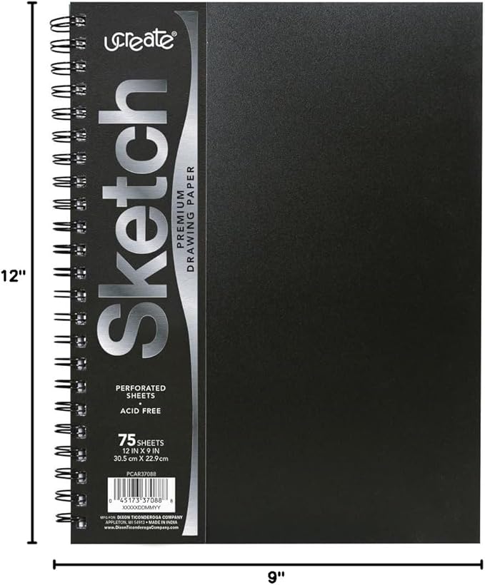 UCreate Poly Cover Sketch Book, Heavyweight, 9" x 12", Black, 75 Sheets