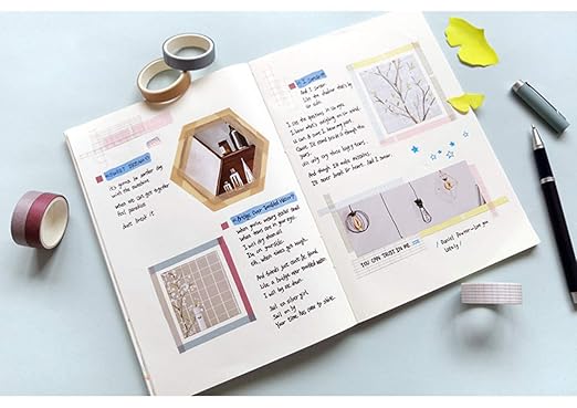 YUBBAEX Natural Color Washi Tape Set 4 Rolls Decorative Tapes for Arts, DIY Crafts, Journals, Planners, Scrapbooking, Wrapping -Neutral Color- (7-Basic Style)