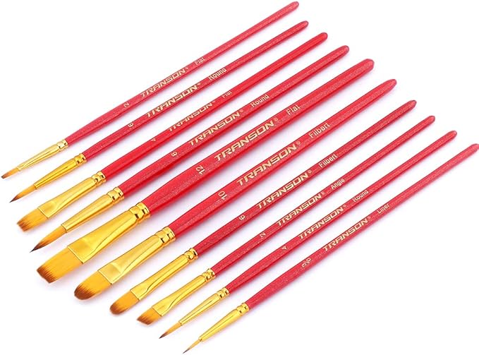 Transon 20pcs Artist Painting Brush Set for Acrylic Watercolor Gouache Hobby Craft Face Rock Painting White and Red