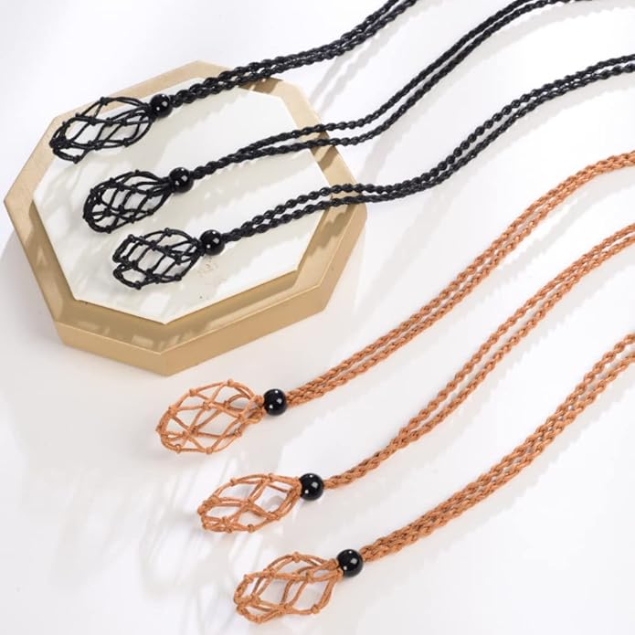24pcs Adjustable Empty Necklace Holder Crystal Stone Necklace Pendant Necklace Cord Hand Woven Necklace Ropes for Jewelry Making