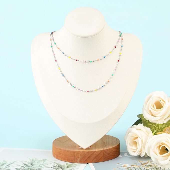 KYUNHOO Colorful Beaded Stainless Steel Jewelry Making Chains Silver Necklace Chains Bulk on Spool Thin Cable Chain Link with Jewelry Making Supplies for Bracelet Choker Crafting