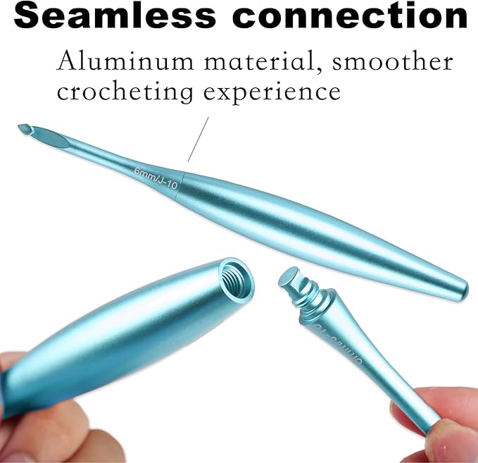Svartur Interchangeable Crochet Hook Set with 12 Hooks – Ergonomic Crochet Hooks Large Handle, US Sizes E-4 to N-15 (3mm–10mm), Smooth & Lightweight, Crochet Kit with Storage Case, Blue