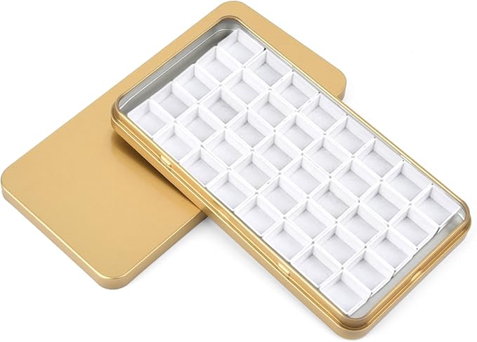 40Pcs Empty Half Pans with Magnetic Stripe Watercolor Paint Travel Tin Palette Case, Artist Paints Half Pan Kits for DIY Watercolor Oils or Acrylics Painting Art Drawing Gold