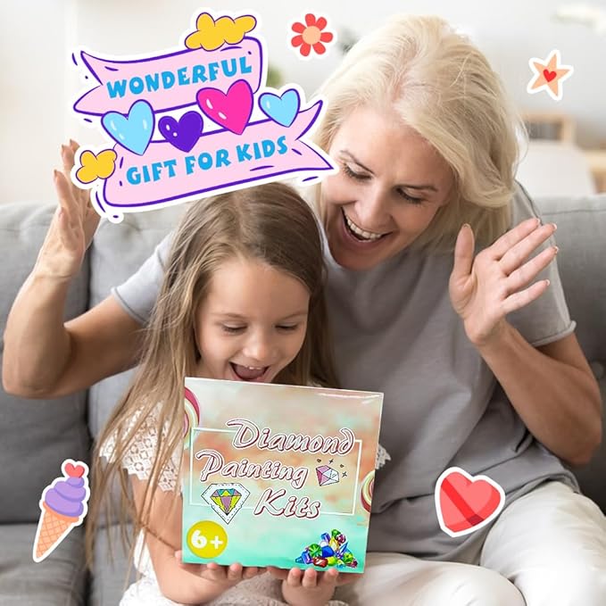 QEUOYSS Diamond Art Kit for Kids with Wooden Frame Art and Crafts for Kids Ages 6-8 -10-12 Easy to DIY Diamond Art for Kid and Adult Beginners Home Wall Decoration (foxa)