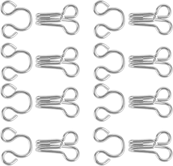 100 Pairs Sewing Hooks and Eyes Closure Metal Bra Hooks Replacement Silver Hook and Eye Closures for Clothing Sew On Snaps for Bra Clothing Skirts Replacement Sewing Crafting DIY Project (14mm)