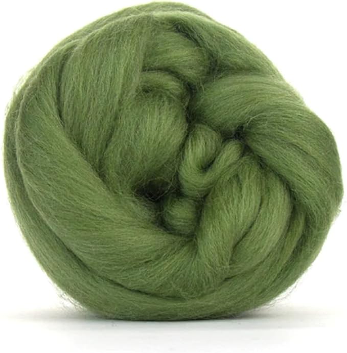 Revolution Fibers Merino Wool Roving | Premium Combed Wool Top | 22 Micron, Perfect for Felting Projects, Spinning, Wall Hangings and Tapestry (Olive Green)